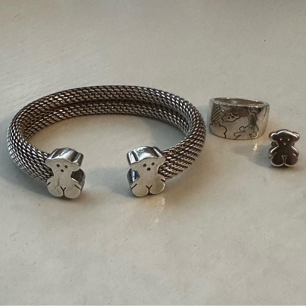 Silver Tous Bracelet, Ring and Single Earring
